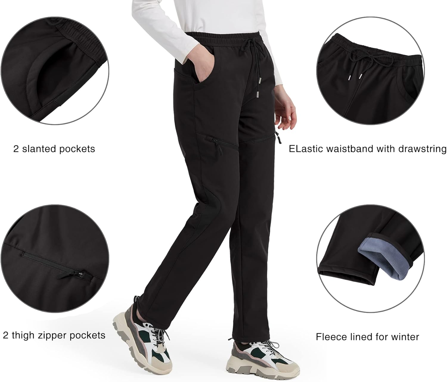 Lesemisi Women's Fleece Hiking Cargo Pants Outdoor Windproof Waterproof Softshell Ski Snow Pants for Winter : Clothing, Shoes & Jewelry