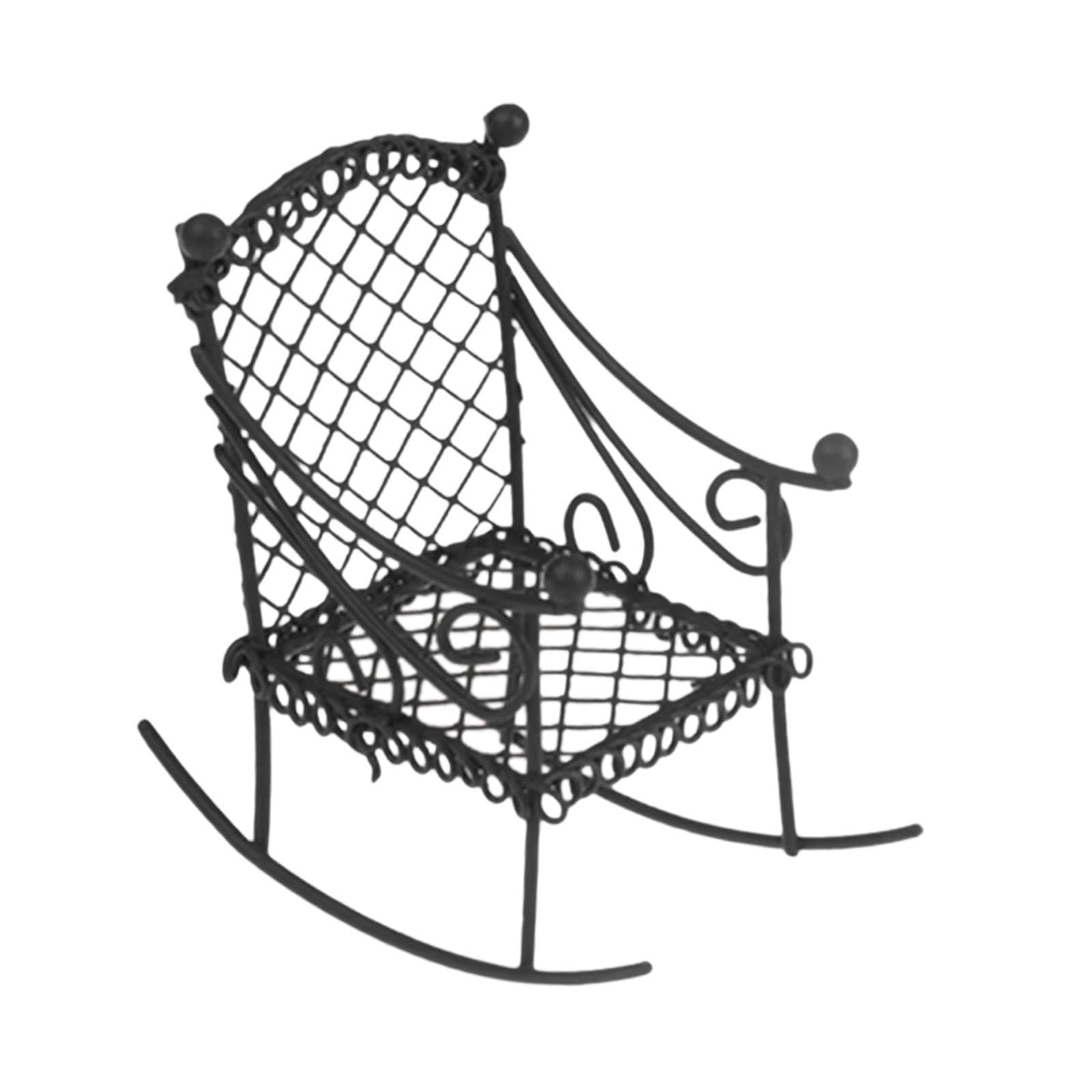 Menolana Miniature Iron Rocking Chair Dollhouse Furniture Decoration,Sturdy Creative Mini Chair Model Tiny for Photo Props Doll House, Black