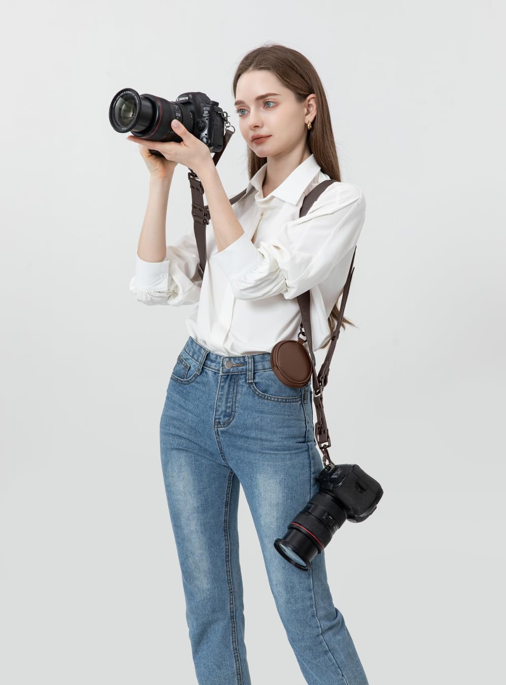 Dual Camera Harness for 2 Cameras Leather Camera Shoulder Strap for DSLR/SLR Camera Straps for Photographers