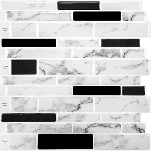 WOWSTAR 10 láminas de azulejos autoadhesivos para salpicaduras de cocina, azulejos adhesivos para pared de cocina (12 x 12 pulgadas, mármol blanco)