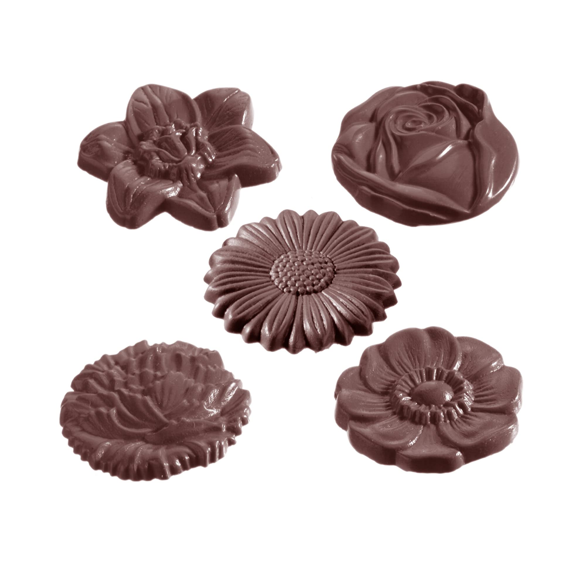 CW2140 – Chocolate World – 5 Fig Flower Caraque Polycarbonate Mould