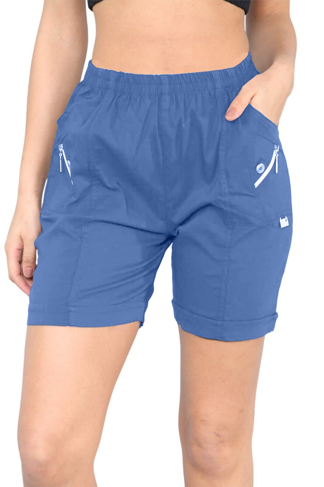 AR Paris Fashions Short D'Été Femme Cherry Berry - 1/2 Longueur, Tissu Extensible Coton, Taille Élastique Confort, Tailles 38 à 48