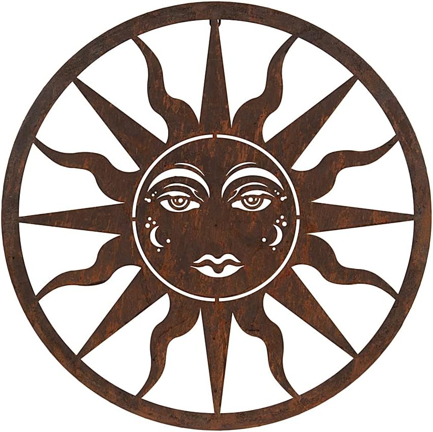 F&G Supplies Wonderful large 60cm dia. rustic steel round Solis Sun Garden screen wall art plaque
