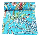 Photo Gallery marubhumi coperta indiana fatta a mano tradizionale con stampa unica kantha, trapuntata a mano con amore (celeste, queen size (228,6 x 274,3 cm) Photo Gallery marubhumi coperta indiana fatta a mano tradizionale con stampa unica kantha, trapuntata a mano con amore (celeste, queen size (228,6 x 274,3 cm)