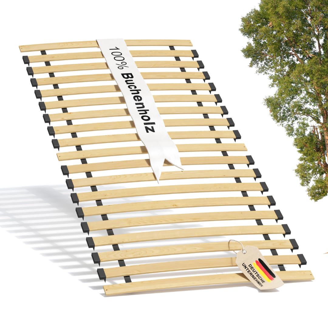 ALAVYA HOME® Sommier à lattes en bois de hêtre massif - Relié avec ruban pour lit d'enfant - Sommier à lattes déroulables avec 16 lattes - Conçu pour les matelas en mousse (80 x 160 cm)