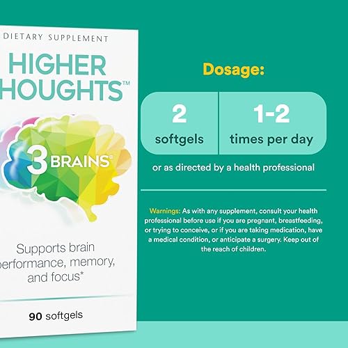 Miniatura 3 de Natural Factors 3 cerebros, pensamientos superiores, apoyo para la salud cognitiva y la función cerebral, suplemento dietético diario, 90 cápsulas