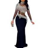 Women Sexy Elegant Rhinestone Mesh See Through Evening Dresses Party Club Night Clubwear