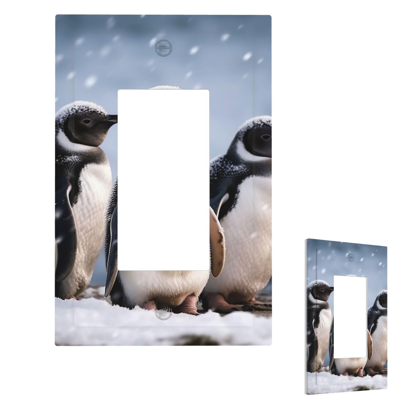 Young Penguins with Snow Wall Plate Cover 1 Gang, Modern Decorative Light Switch Cover Unbreakable Receptacle Outlet Covers for Living Room Bedroom Decor