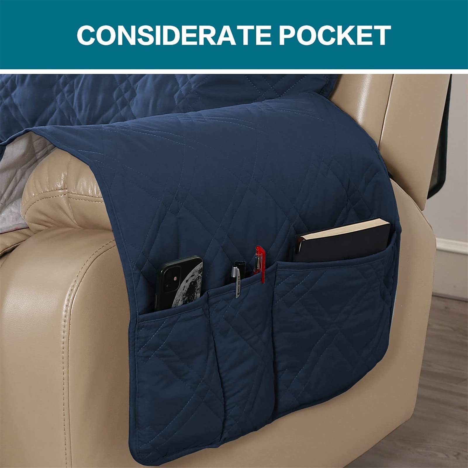 BEDSETS Protezione reversibile per mobili idrorepellente: protegge da schizzi, macchie, sporco, scuff e peli di animali domestici, con retro antiscivolo - Coprisedie per poltrone di colore blu (3