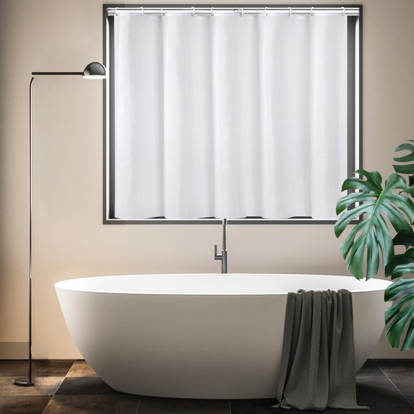 Tenda per finestra del bagno bianca, 152,4 x 122,9 cm, stretta, corta, in tessuto impermeabile, piccola tenda per cucina, auto, rastrelliera camera da letto, bagno, lavabile in lavatrice