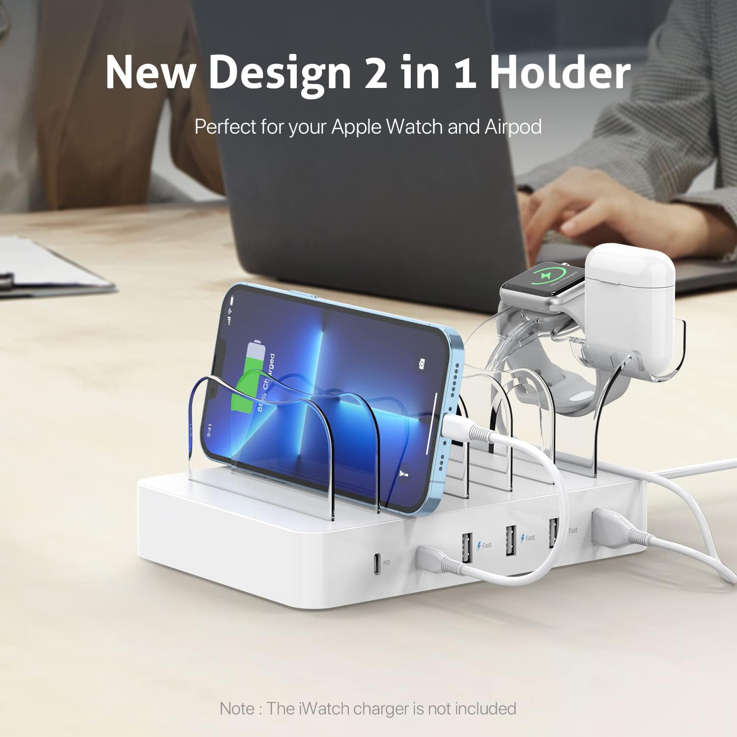 Creative Product SooPii 6-Port USB-C Charging Station for Multiple Devices,2 PD 20W Fast Charging for lPhone 13/12,8pcs USB Charging Cables and 1pcs Upgraded Holder for iWatch Charger & Airpods Included