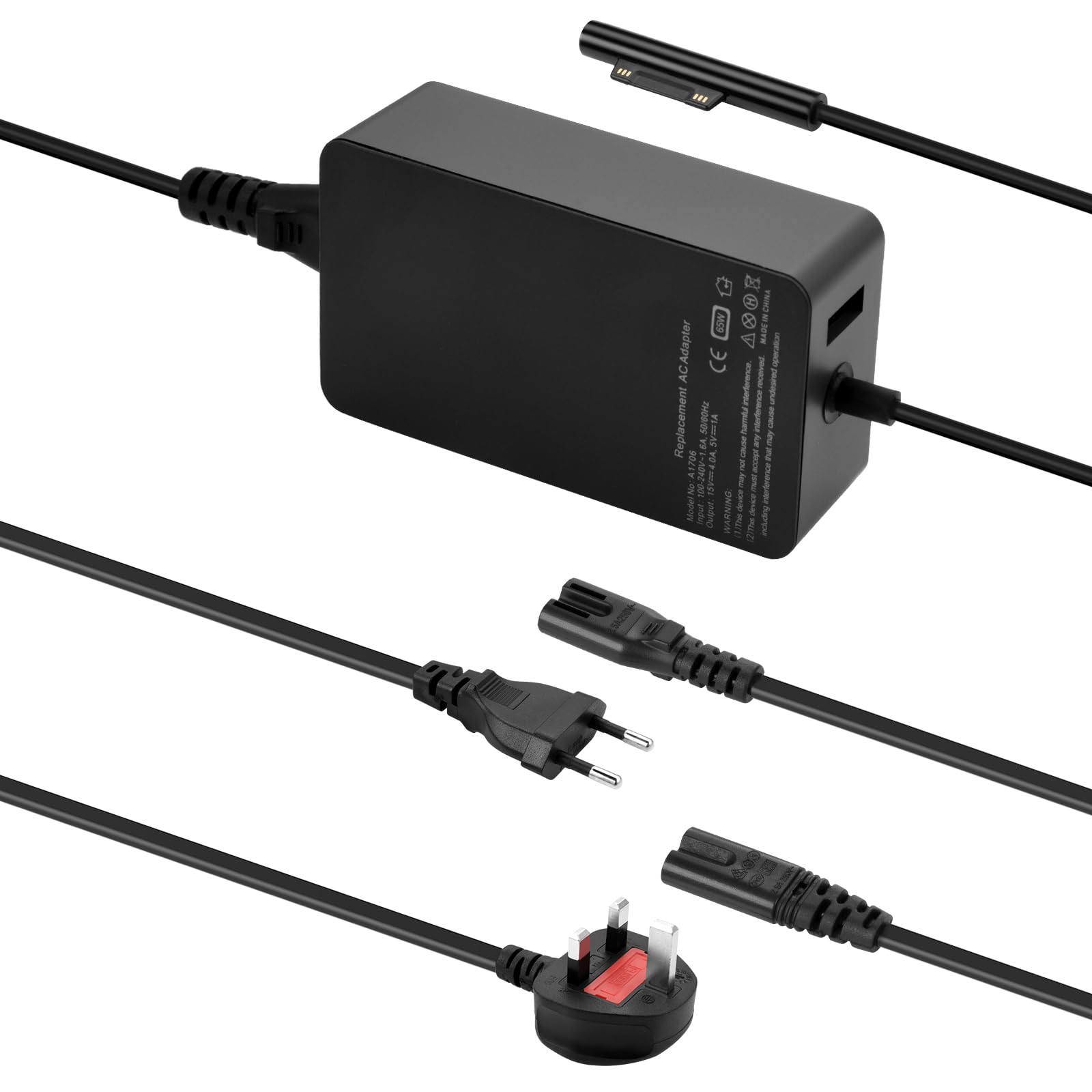 aceyoon Kabel ładujący 65 W do Microsoft Surface Pro 11/10/9/8/7+/7/6/5/4/3/X, 15 V 4 A, kompatybilny z laptopem Surface 7/6/5/4/3/2, do Surface Go 4/3/2, do Surface Book 3/2/1
