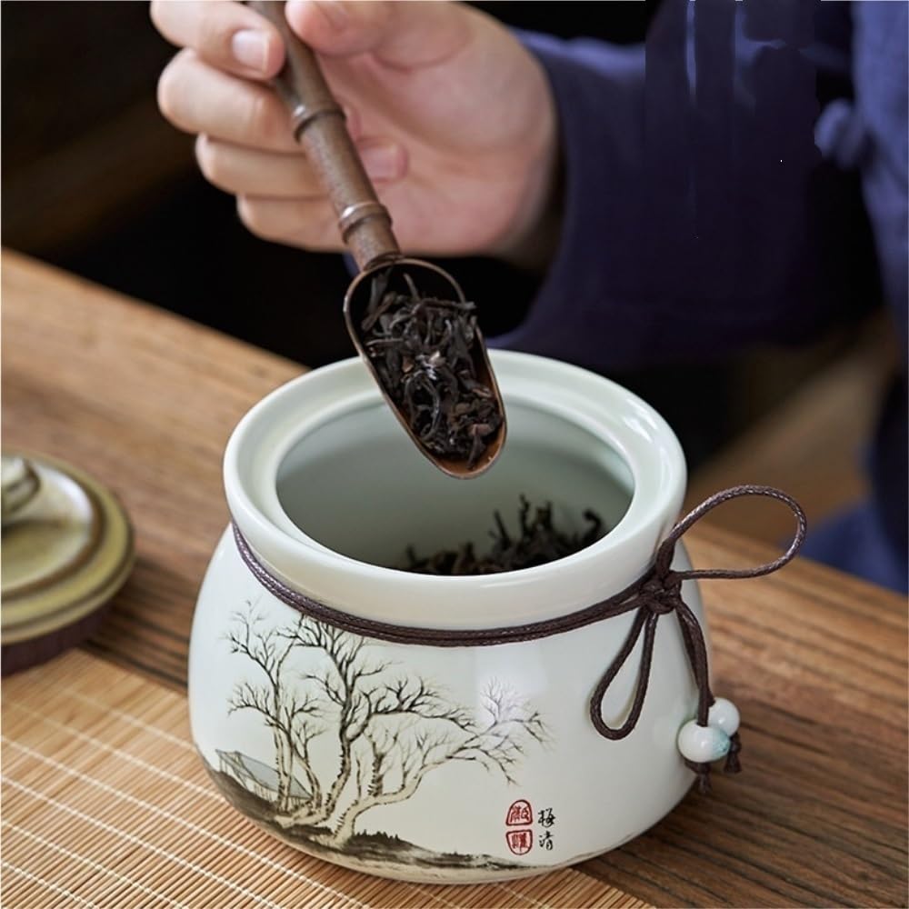 Tarros de Té Recipiente for almacenar té suelto pintado a mano vintage, tarro de cerámica sellado, juego de té chino, caja de regalo con tarro doble Recipientes para Guardar Té con Tapas