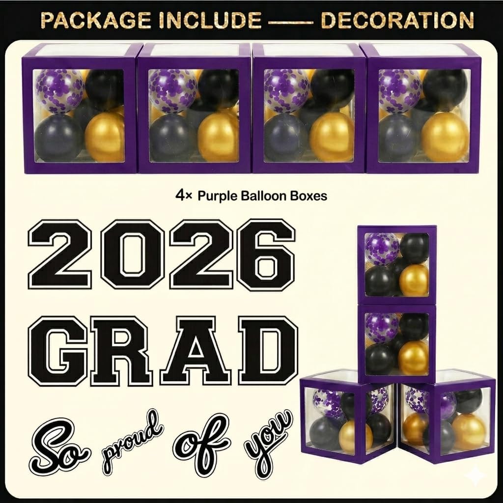 Black and Purple Graduation Decorations Class of 2026 - Graduation Balloon Boxes, Balloon Arch Garland Kit, Party Decorations 2026 for Any Grades image 4