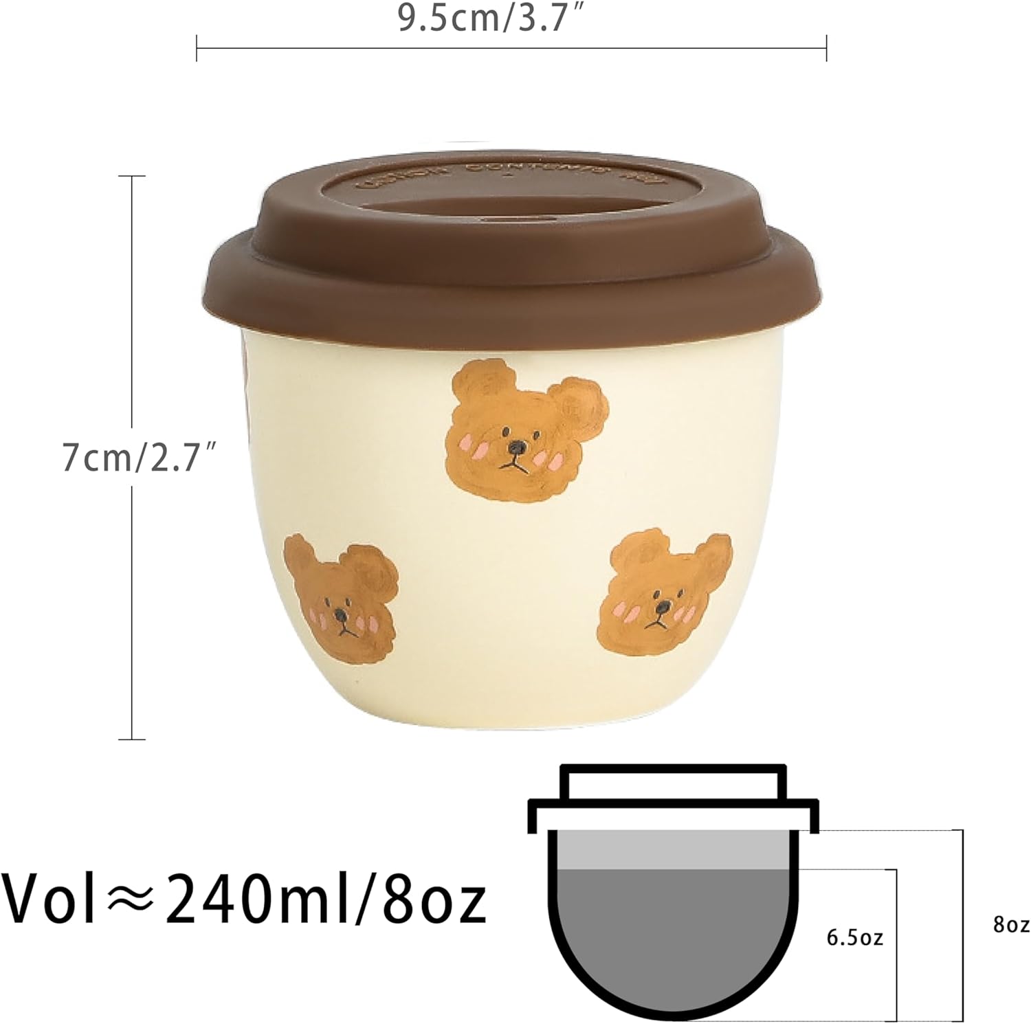 Cute Bear Mug with Lid, Cute Coffee and Tea Mug,Gift for Friend Women Men,Beige, 8oz - Image 2