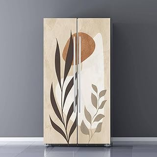 Self Adhesive Vinyl Refrigerator Wrap Set Botanical Abstract Watercolor Nature Leaves Flowers Shades Beige Door Mural Removable Fridge Sticker Peel and Stick Full Door Cover Decal Kitchen Decor