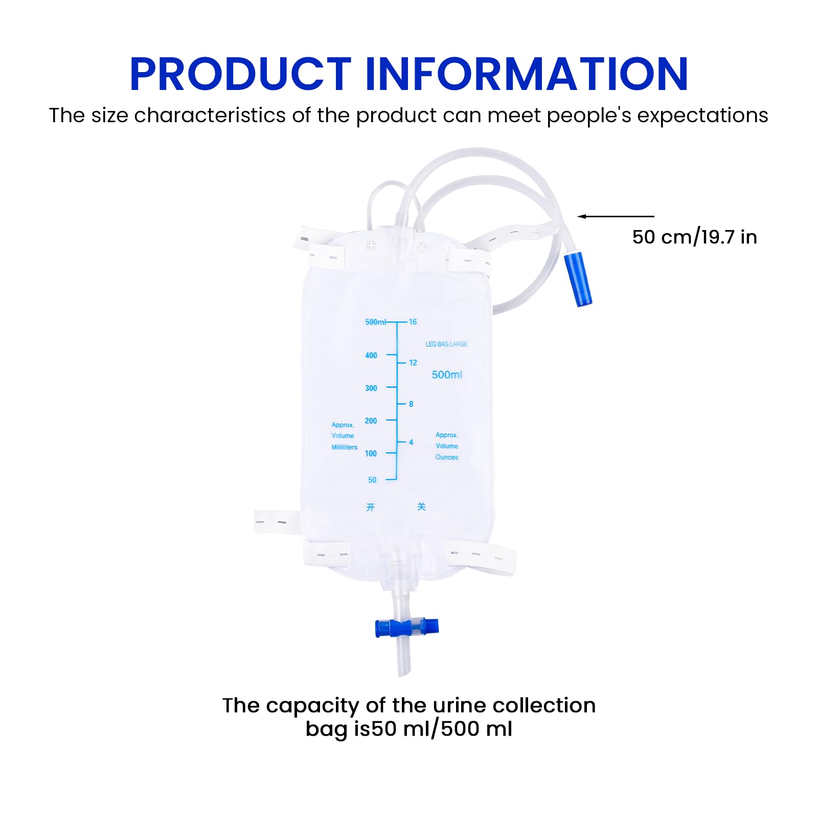 BORDEAG 8 Stück 500 ML Beinbeutel Urindrainagebeutel, Urinbeutel Beinbeutel, Urinsammelbeutel, Drainagebeutel Urindrainage Katheterbeutel Mit 50 Cm Schlauchlänge Für Urindrainage