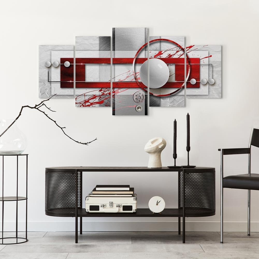 Cuadros B&D XXL - Cuadro en Lienzo Abstracto 200x100 cm 5 Piezas - Impresión en Material Tejido no Tejido Cuadros Decoracion Salon Modernos lienzos - geométrico Rojo Arte a-A-0140-b-n