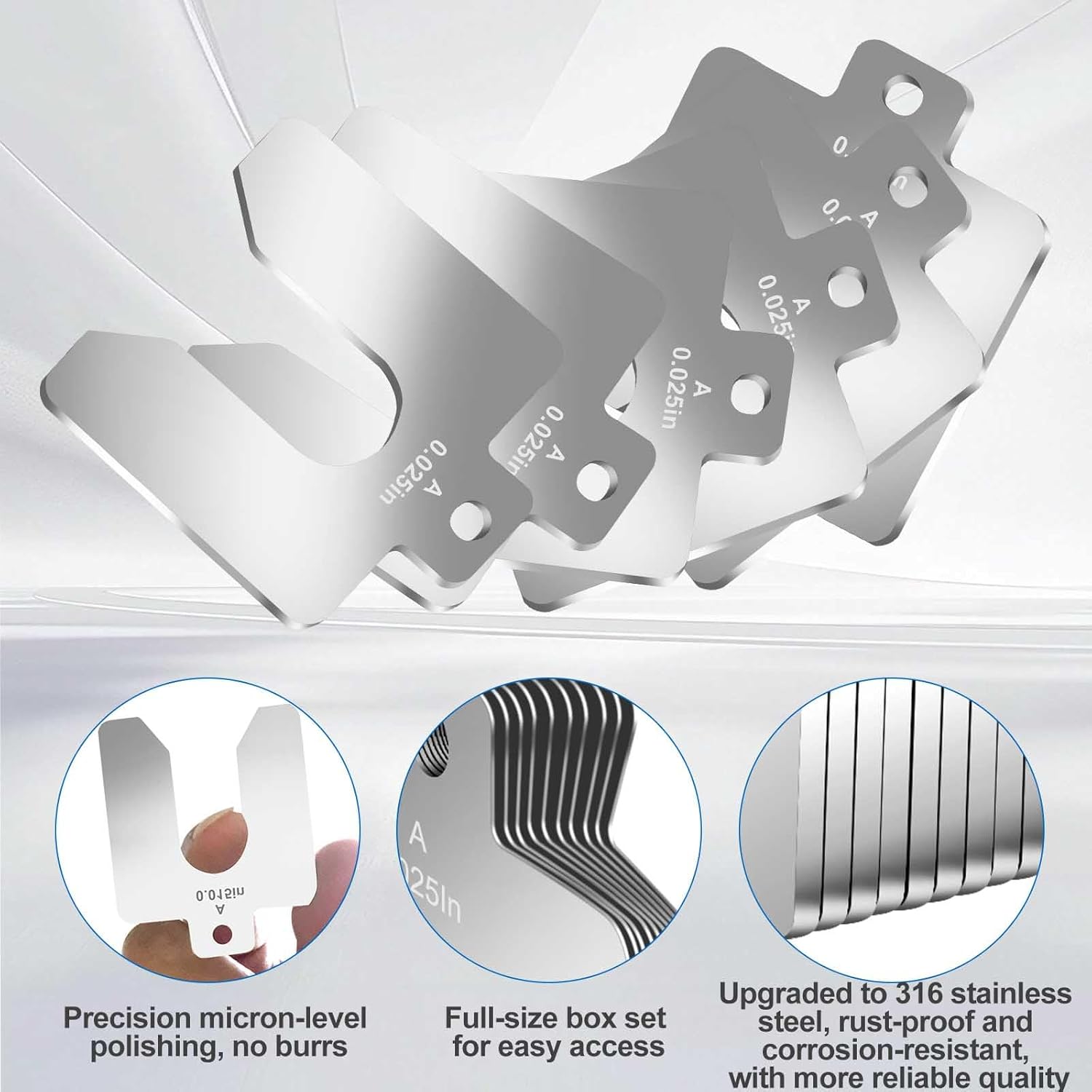 80 Piece Size A 2" x 2" Stainless Steel Slotted Shim Shop Kit with Box, 316 Stainless Steel Tool Crib Stock Kit, Metal Shims for Leveling, Starter Shim Stock Assortment Replacement Pack