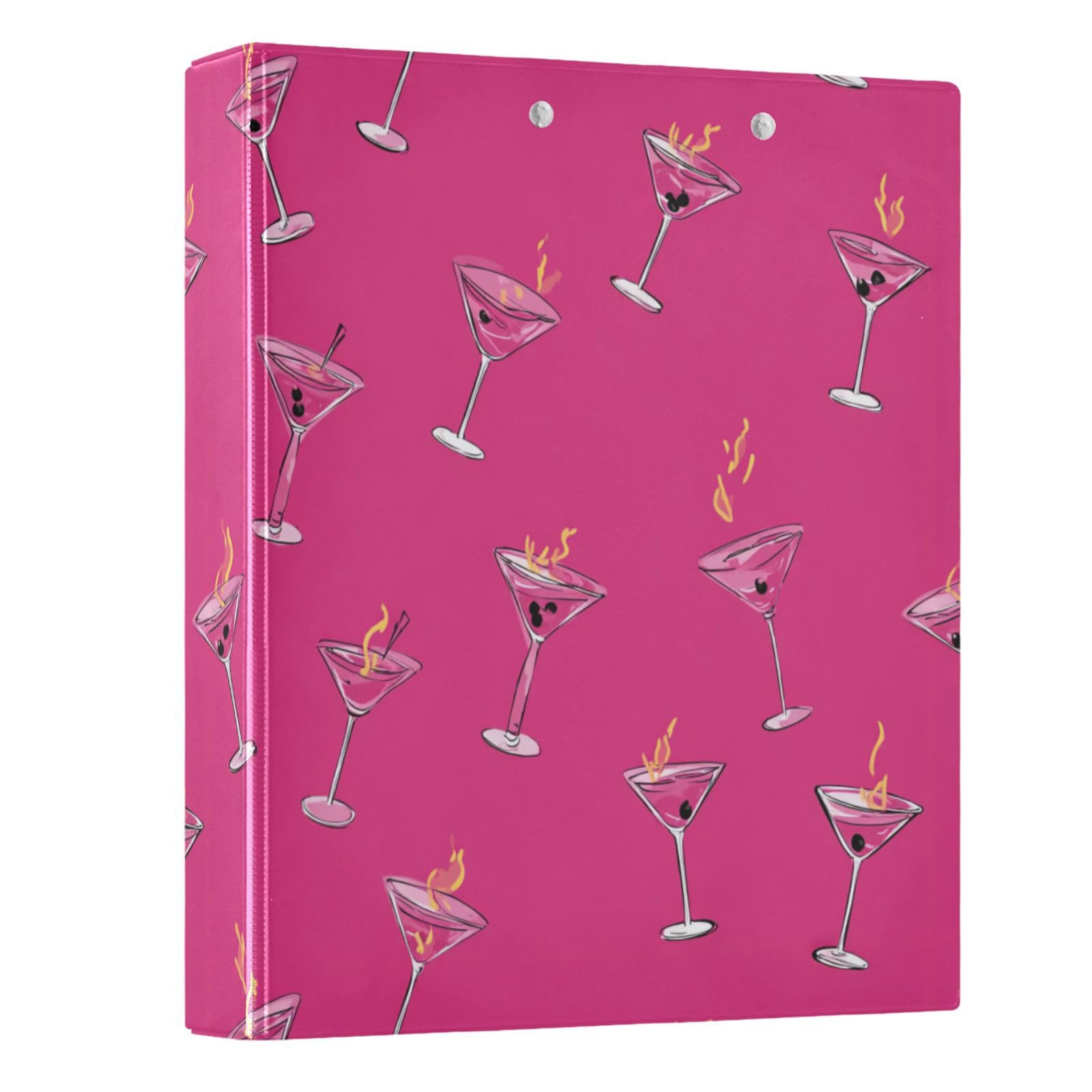 Kcldeci Raccoglitore a 3 anelli con copertina rigida, motivo cartone animato Martini Drinks, 3,8 cm, 200 fogli, per ufficio, casa, rientro a scuola, confezione da 2