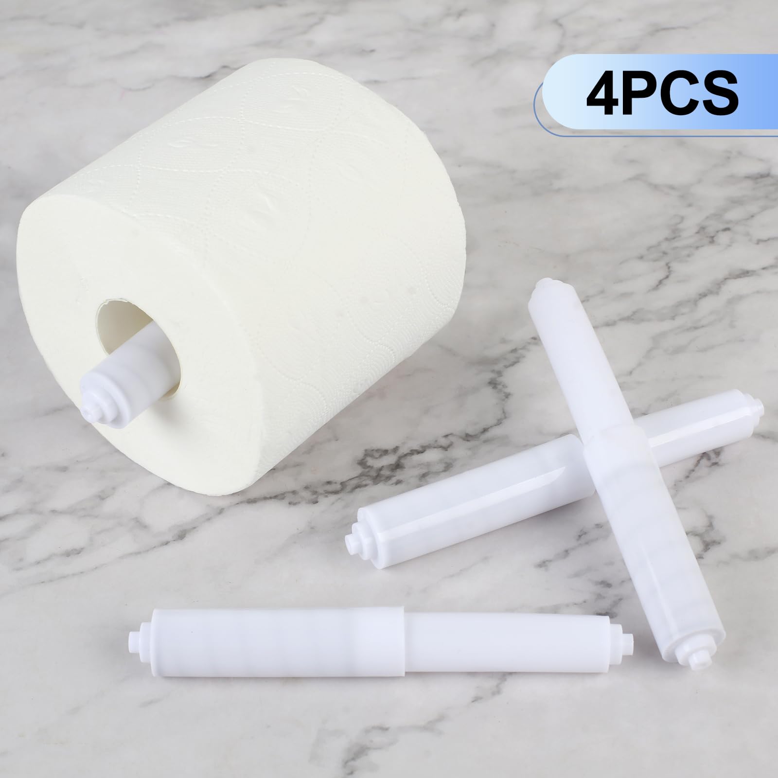 Paquete de 4 soportes para papel higiénico, varilla de resorte, repuesto de rodillo de papel higiénico blanco, varilla de repuesto de plástico para papel higiéni 7