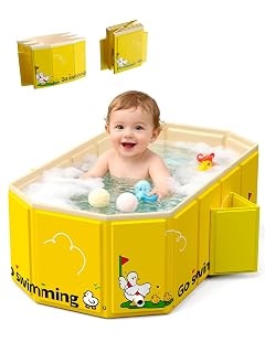 VBABY Collapsible Baby Bathtub Portable Toddler Bathtub with 2 Drain Holes Foldable Baby Tubs for Infants to Toddler
