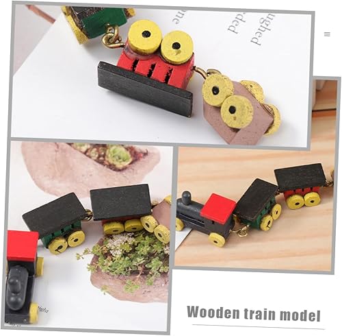 Miniatura 8 de TOYANDONA Centro de mesa de casa de muñecas, 3 piezas, juguete de tren de Navidad de madera, simulación, tren de vapor, mini decoración de estatua