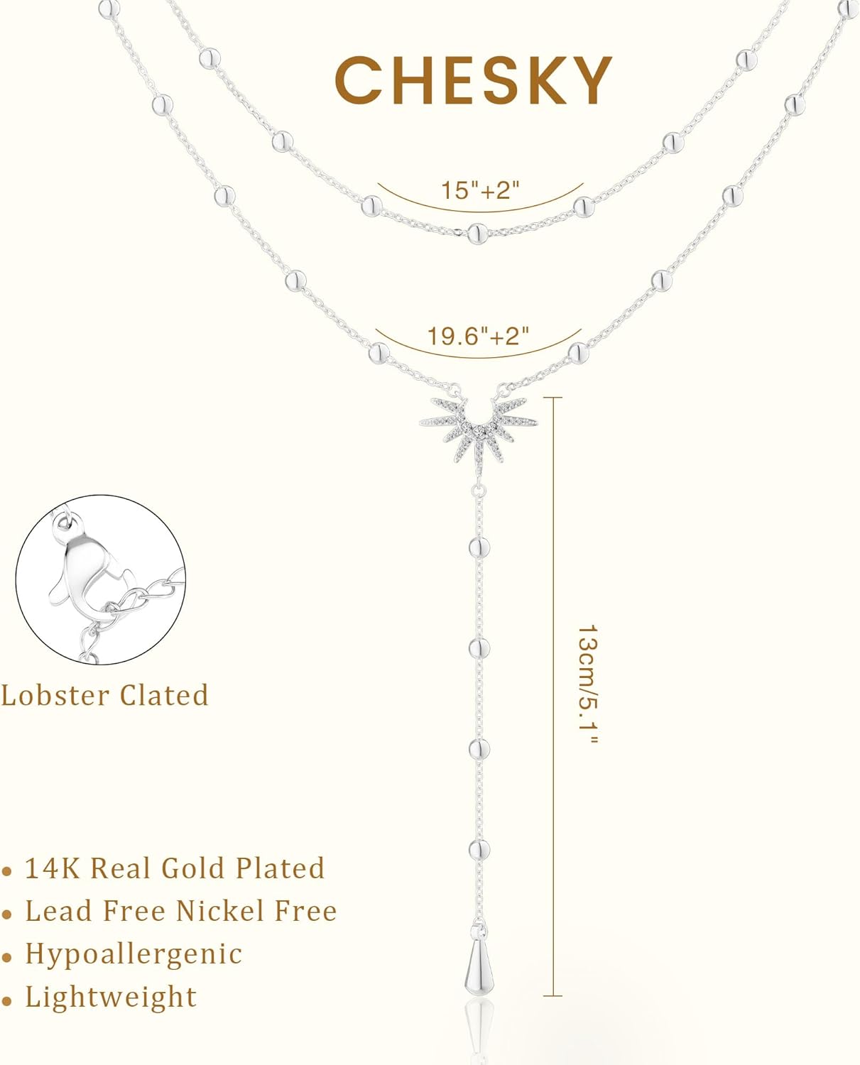 CHESKY Lariat Gold Necklace for Women Trendy, Dainty Long Necklace 14k Gold Plated/Silver Y-Shaped Pendant Necklace Layered Cz Beaded Chain Drop Necklaces Simple Gold Jewelry For Women Gift - Image 5