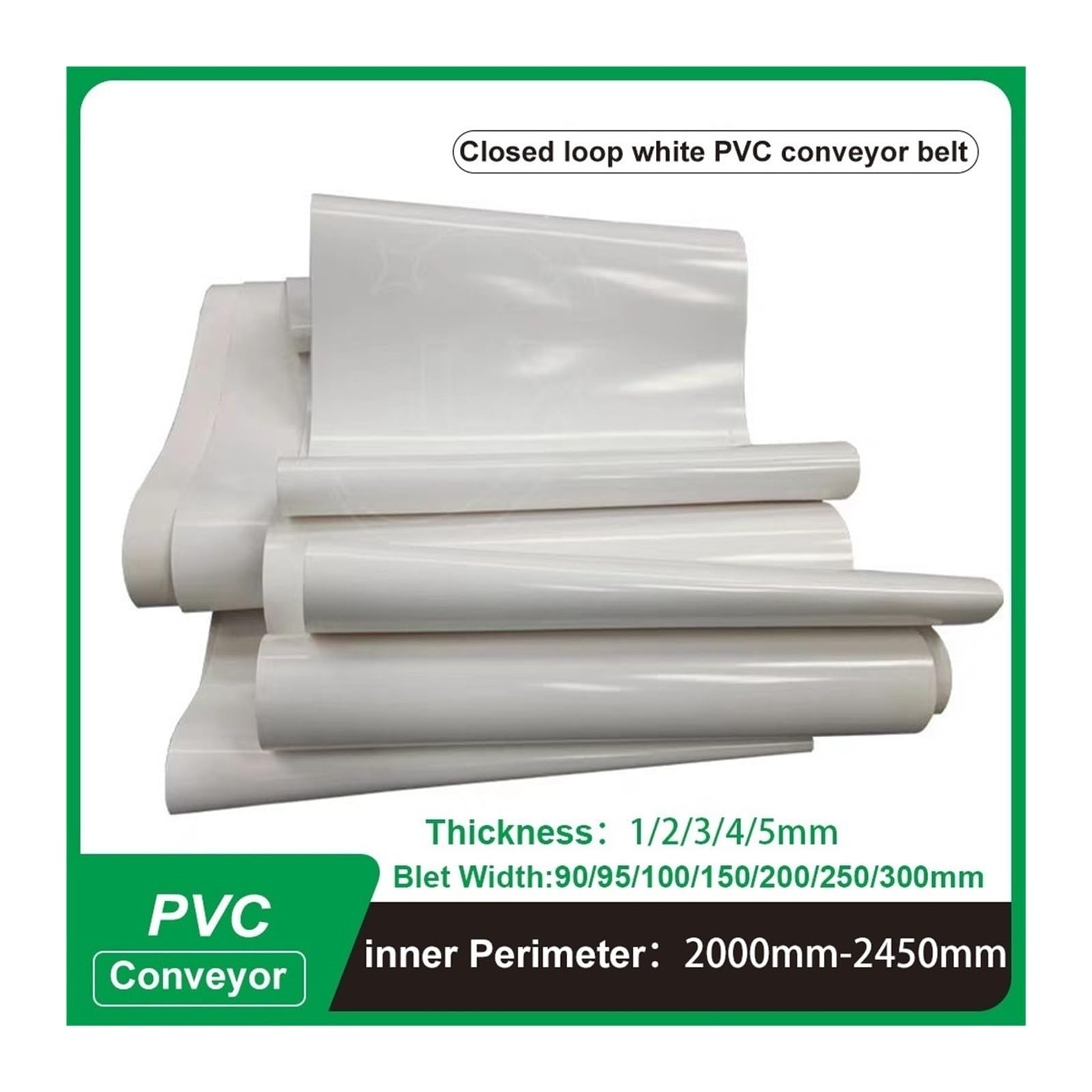 1 szt. Biały PCV Przemysłowy przenośnik taśmowy Obwód 2000 mm-2450 mm Szerokość 90 mm-300(2250mm 1mm thickness,9.5cm-95mm)