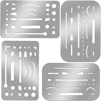 4 Pcs Erasing Shields Stainless Steel Drawing Template Shields Drafting Tools Metal Eraser Shields Tool for Mechanical Drawing Engineering Design