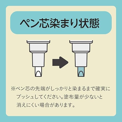 ペン芯の先まで色が染まった状態にしてから使います。