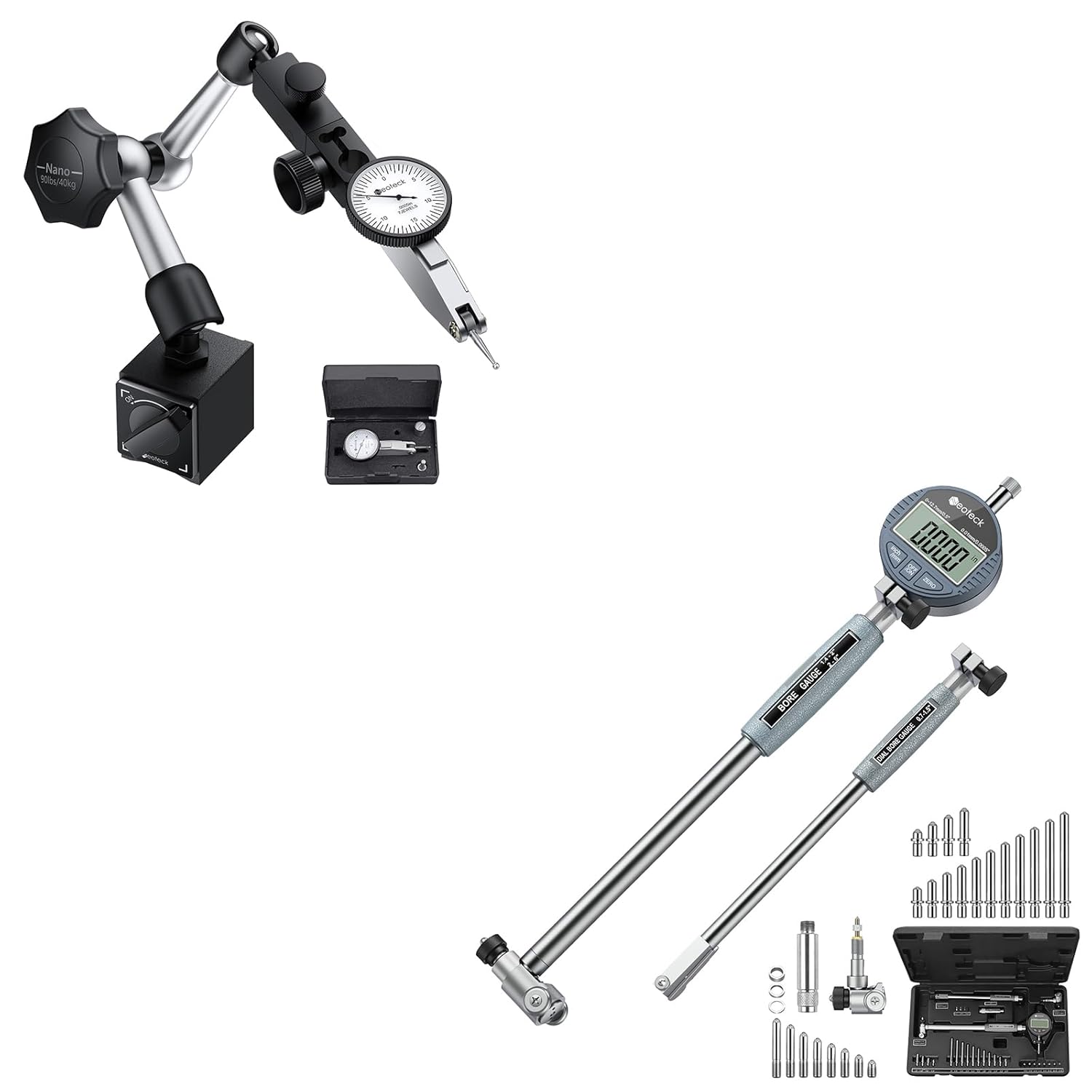 Neoteck 0.03" Dial Indicator Set + 0.7-6" Digital Bore Gauge