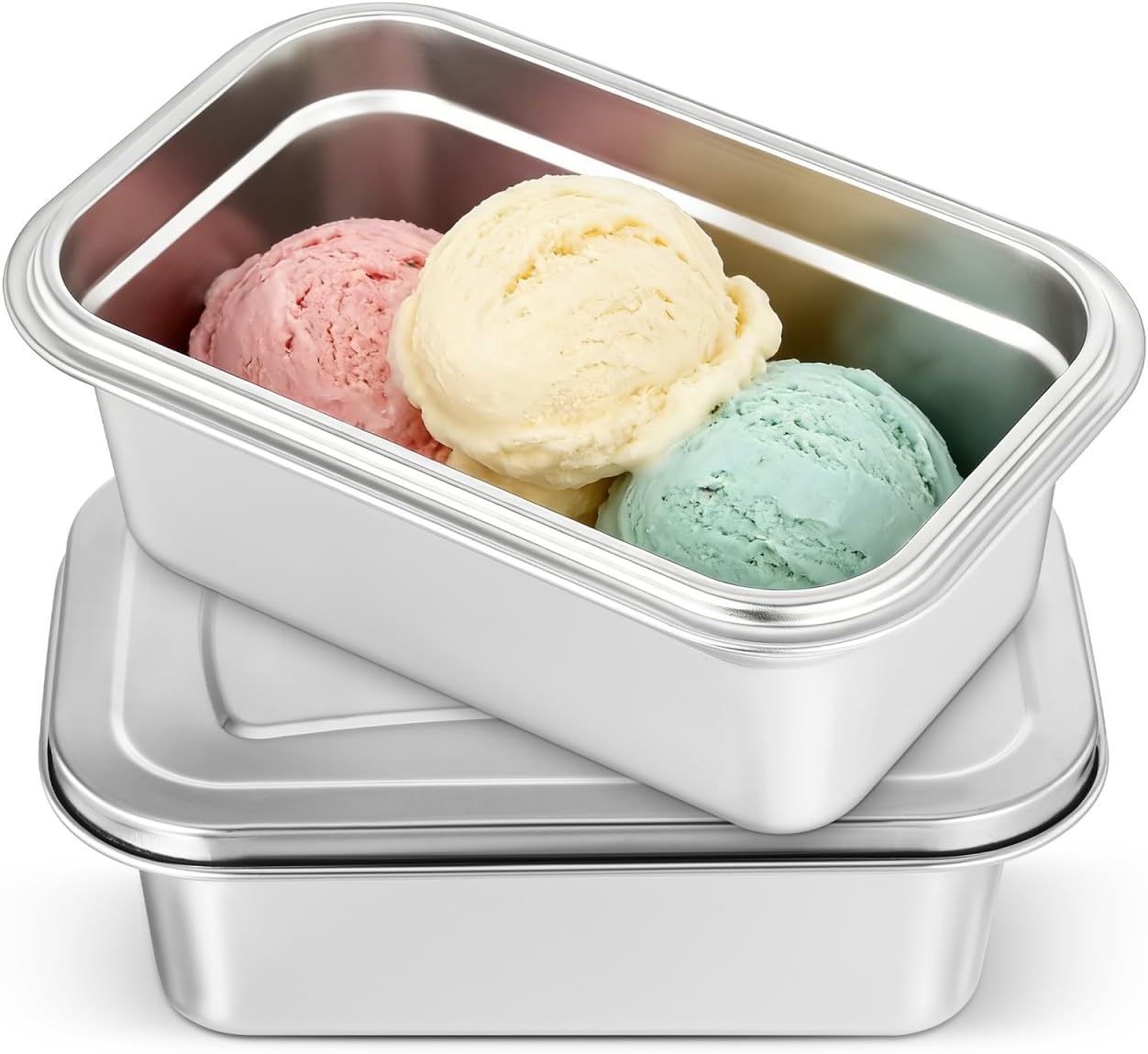 YARNOW 2 Pack Stainless Steel Ice Cream Containers with Lids, 40 oz Reusable Homemade Freezer Storage Tubs for Sorbet Gelato Yogurt, Metal Food Keeper