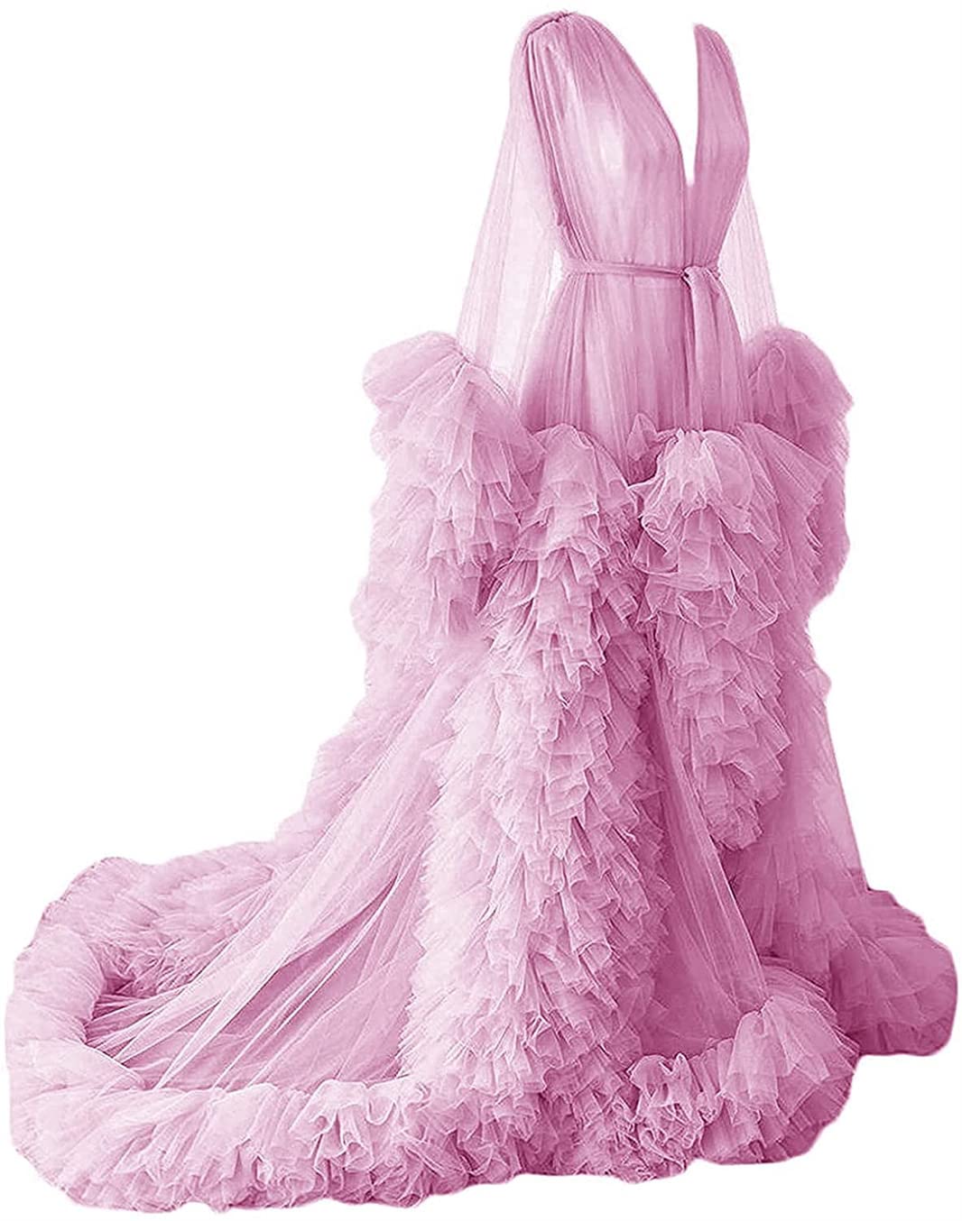 Dressing Gown for Maternity Photoshoot Perspective Sheer Long Robe Puffy Tulle Robe Sheer — view 17