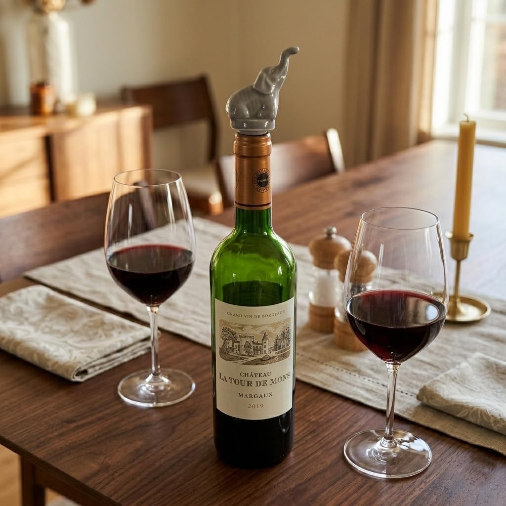 Fox Run Elephant Wine Stopper, Unique Ceramic Reusable Bottle Sealer