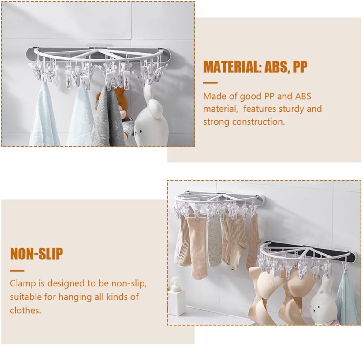 Toyvian Foldable Multi Clip Clothes Hanger Drying Rack for Balcony