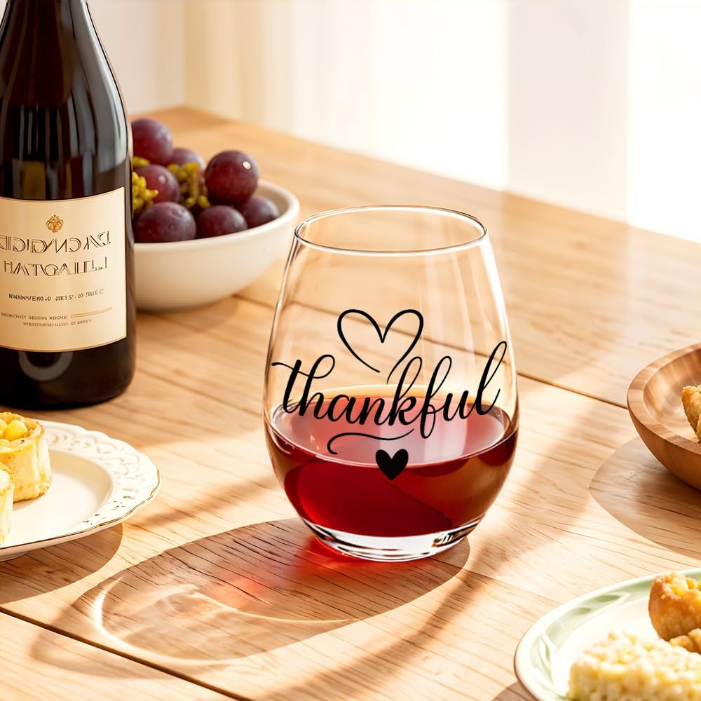 Thankful Thanksgiving Wine Glass, Thanksgiving Decor Wine Glasses, New Year Friendsgiving Thank You Gifts for Colleague Friend Neighbor, Turkey Day Gifts for Women Auntie Mom Sister Friend - Image 6