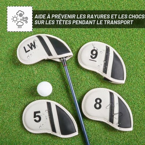 AXKAL Housses de fer de golf en cuir synthétique numérotées, ensemble de 12 pièces de luxe, protecteurs de tête de fer de golf pour club, portables pour hommes, compatibles avec toutes les marques – vue 6