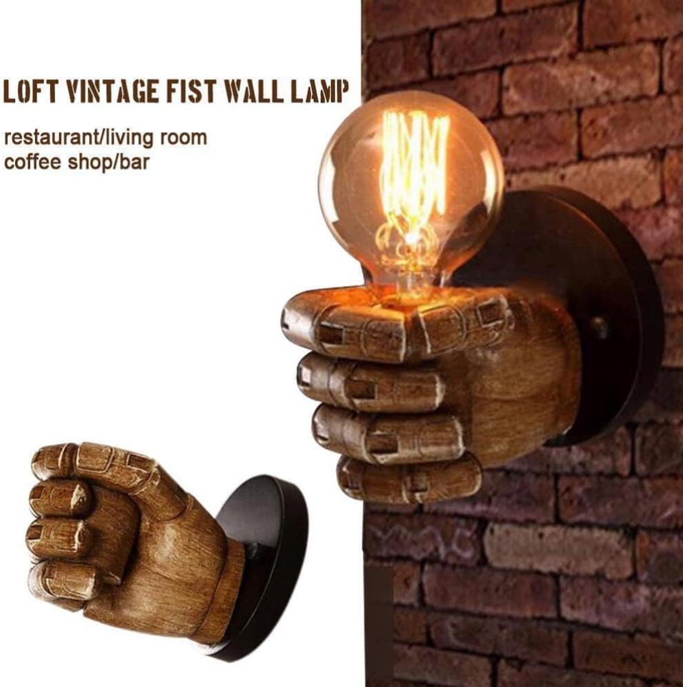 anso Retro Fist Resin Wall Lights Industrial Light Sconce Aisle Lamps Decor E27 Bulb Excluded (Right Fist)