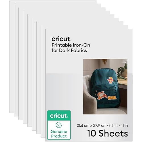 Cricut Printable Iron-On for Dark Fabrics, 10 sheets (8.5" x 11") - Print HTV Compatible with Inkjet Printers - For Joy Xtra, Explore, & Maker Machines