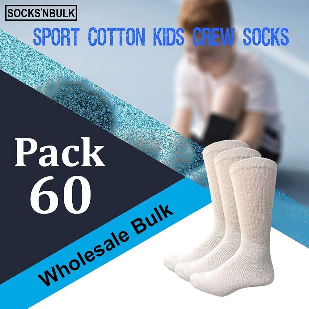 SOCKS'NBULK 60 Pairs Kids Socks Wholesale Sport Cotton Unisex Crew, Ankle, Tube Sock, Bulk Socks For Children