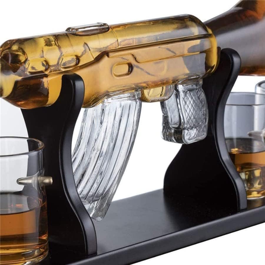 Image of Whiskey Decanter with Antique Crystal Clear (Gun Decanter Set Bullet Glasses)
