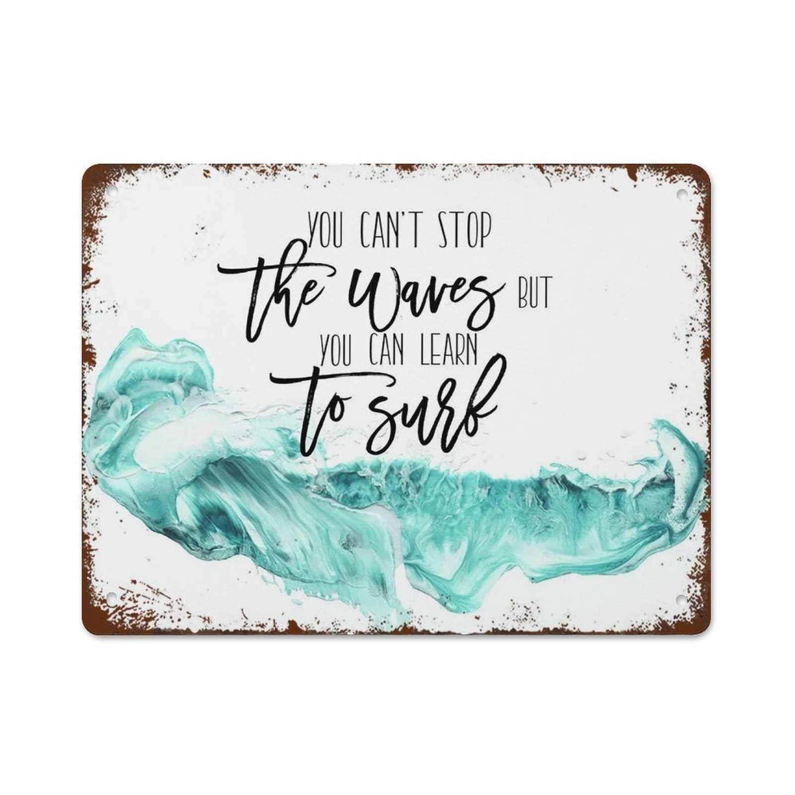 IDGTTLDF Go with the Flow Vintage Metal Sign Inspirational Surf Quote Tin Plaque for Beach House Office Surf Room Coastal Decor 8 X 12 Inch