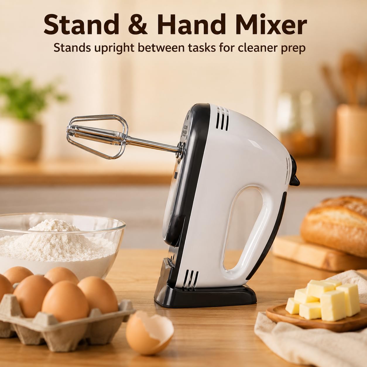 Batidora de pie de 7 velocidades con cuenco de acero inoxidable de 2 L, gancho de masa y batidor de alambre, batidora de mano de cocina para hornear, pasteles y amasar