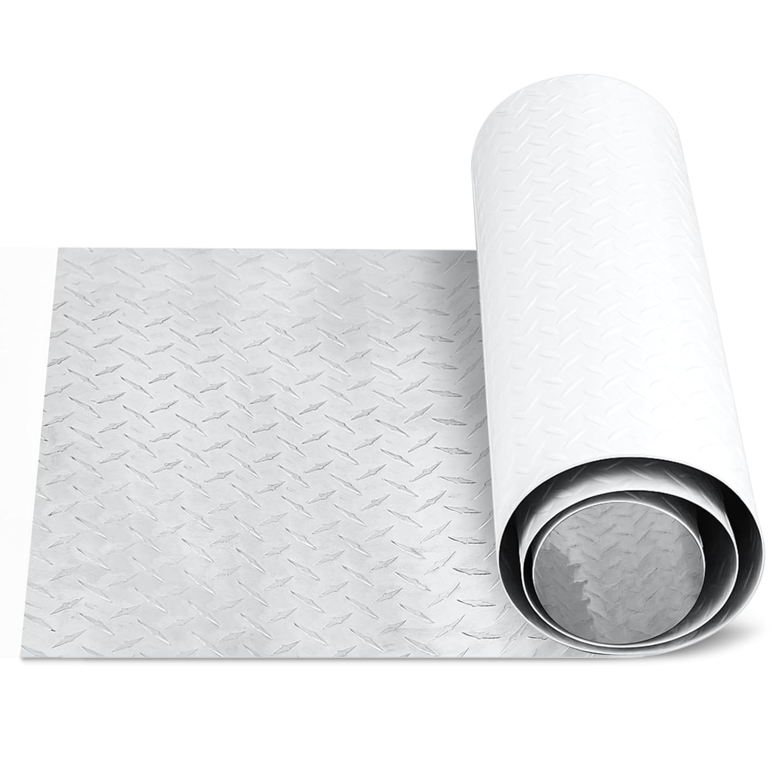 1 Pcs 12'' x 96'' x 0.06'' Diamond Plate Sheet Metal Heavy Duty White Tread Aluminum Sheet Diamond Tread Plate for Wall Covering, Cargo Trailer, RV and More