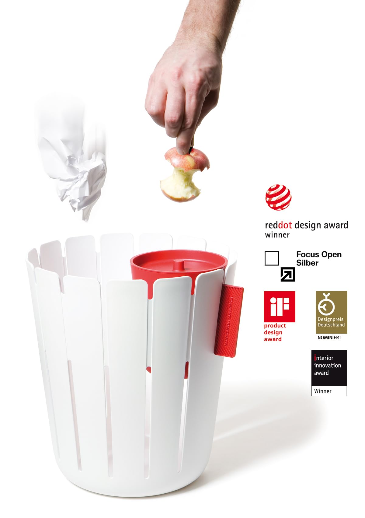BasketBin Papierkorb aus Polypropylen, 31,5x31,5x35cm, Grau/Weiß/Schwarz/Rot/Grün, Doppelbehälter-System für Mülltrennung, Büro (Weiß/Grün)