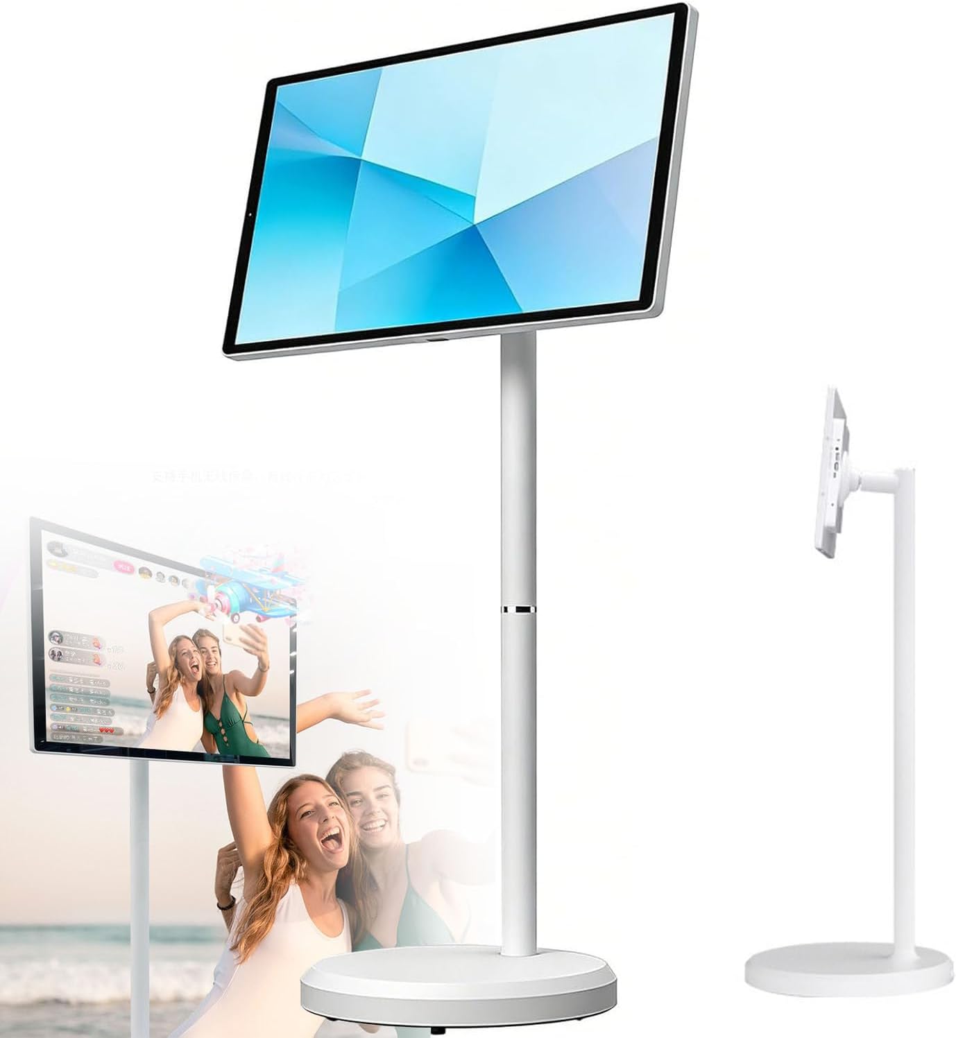 Portable Touch Screen Smart TV with Remote Control, Movable Floor Stand, Standing Touch Screen Monitor, Wireless Rolling TV on Wheels, Built-in Battery Full Swivel Rotation 21.5in-4G64G