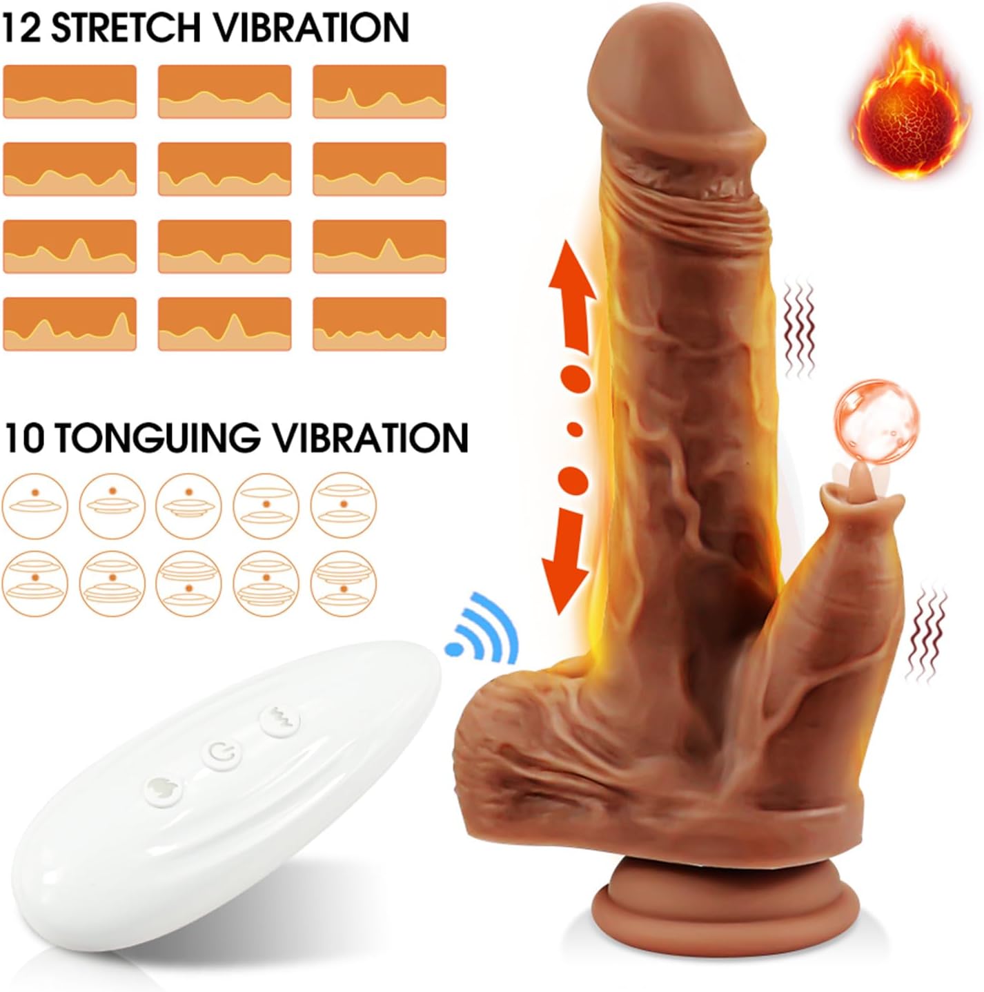 Anal Dildo Vibrator Monster Dildo with 10 Vibration & 12 Stretch: Realistic Silicone Dildo Suction Cup Dildo with Heating, Thick Big Dildo Adult Sex Toy for Couples (S)