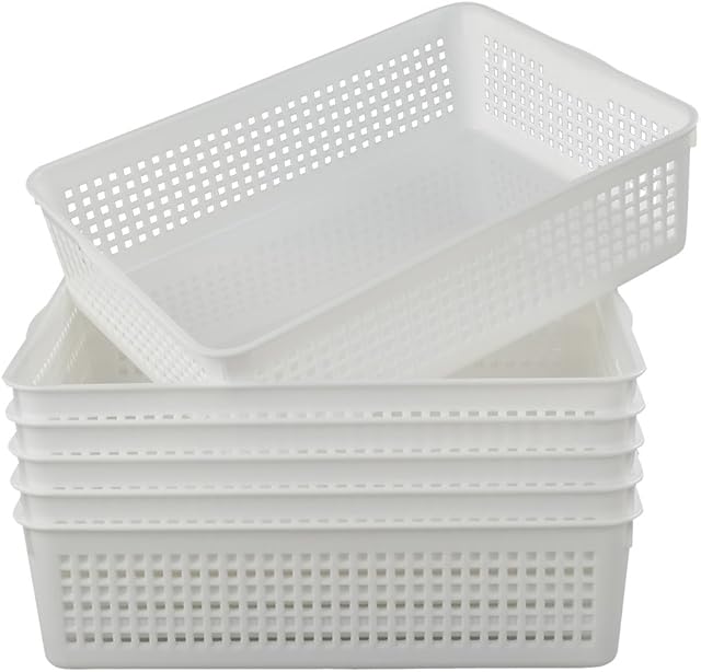 Gitany 6-Pack White A4 Basket Tray, A4 Rectangular Plastic Storage Basket
