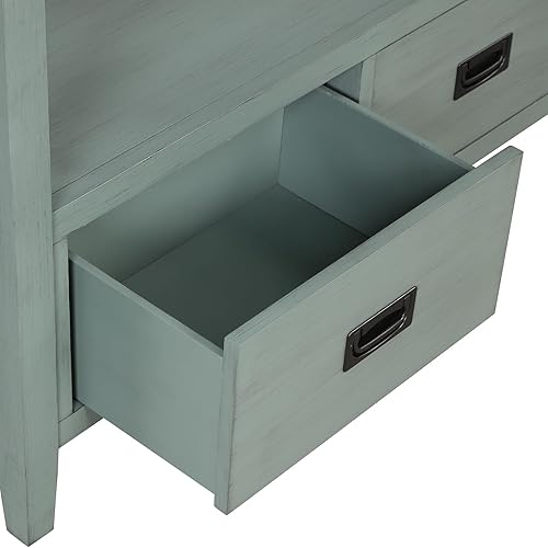 Miniatura 9 de Mesa consola de granja, mesa de sofá larga estrecha de 36 pulgadas con 4 cajones y 1 estante de almacenamiento, mesa consola de madera de pino de